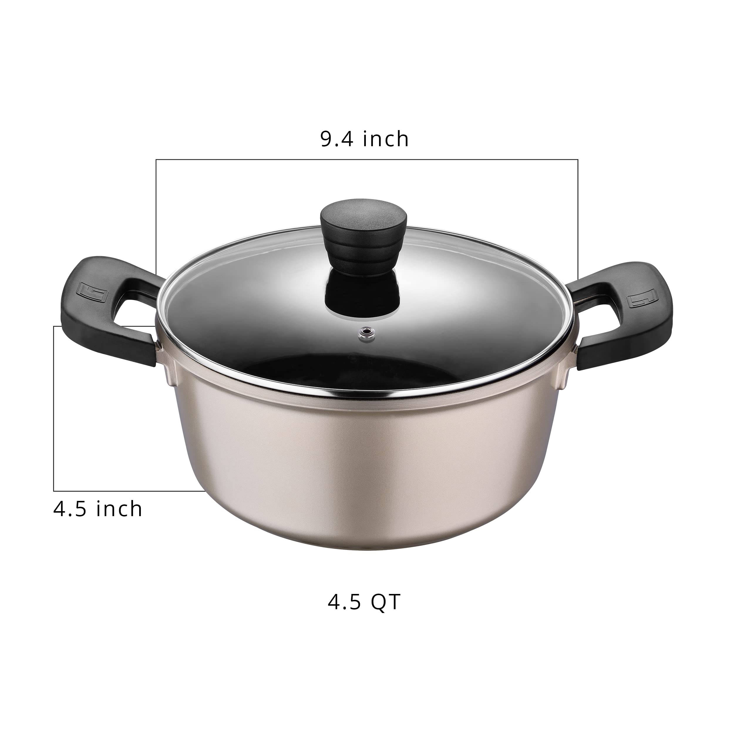 Bergner - Retro Cookware - Pots and Pans Set Nonstick - Induction Cookware Suitable for all Stove Types - Dishwasher Safe - 4.5 Quart Covered Dutch Oven - Champagne