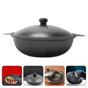 DOITOOL 18cm Cast Iron Casserole Dutch Oven Pot Yellow Braised Chicken Rice Pot Dutch Oven Cooking Pot Claypot Rice Pot