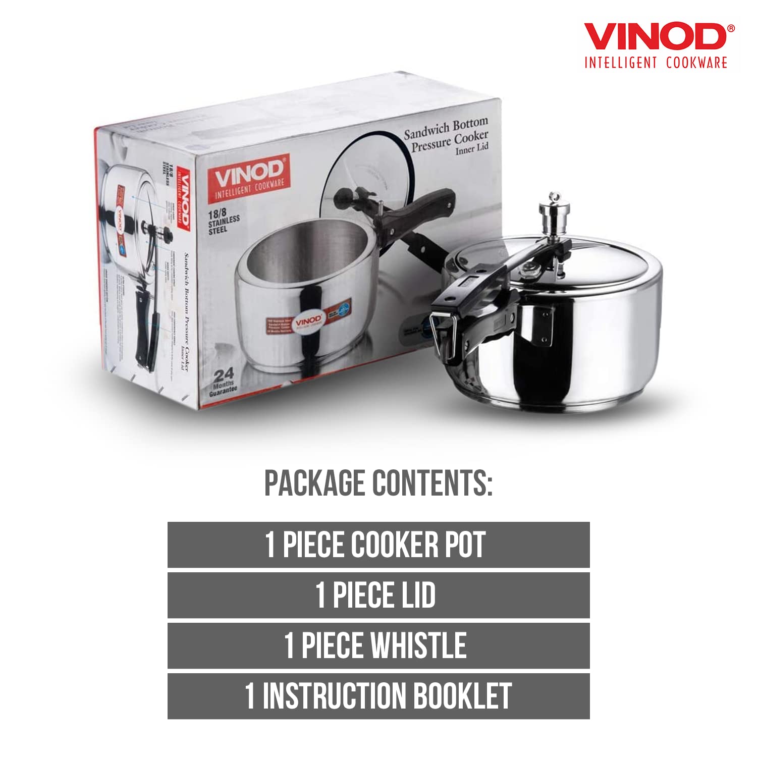 Vinod Pressure Cooker Stainless Steel – Inner Lid - 3.5 Liter – Sandwich Bottom – Indian Pressure Cooker – Induction Friendly Cooker – Best Used For Indian Cooking, Soups, and Rice Recipes, Quinoa