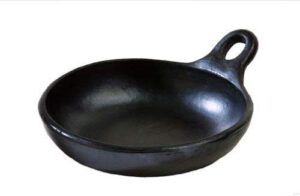 toque blanche authentic chamba saute pan - black clay saute pan with small handle - handmade cookware pan from colombian clay - serving simmer pot and cooking saute pan for stovetop & oven 10.5 inches