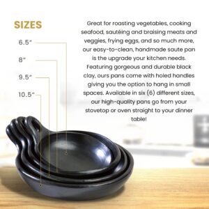 Toque Blanche Authentic Chamba Saute Pan - Black Clay Saute Pan with Small Handle - Handmade Cookware Pan from Colombian Clay - Serving Simmer Pot and Cooking Saute Pan for Stovetop & Oven 10.5 inches