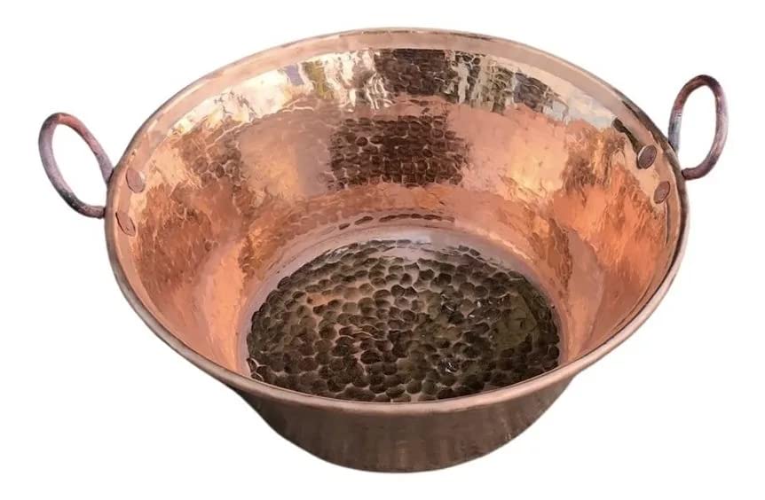 CEMCUI Copper Cazo 7.5 Litre Saucepan (253 Liquid Ounces) Hammered Copper Ideal for Meats, 32 cm Diameter (12.5 Inches)