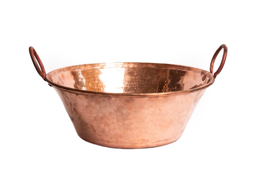 CEMCUI Copper Cazo 7.5 Litre Saucepan (253 Liquid Ounces) Hammered Copper Ideal for Meats, 32 cm Diameter (12.5 Inches)