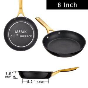 MsMk Nonstick Frying Pan 8 Inch Black, Designed Enamel Exterior Coating Withstand High Temperature And Fade Resistance, Pfoa Free Induction Omelet Pan, Oven Safe, Dishwasher Safe