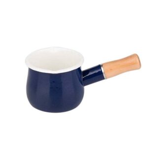 500ml Enamel Milk Pan with Wooden Handle Mini Saucepan Cookware Pan for Gas Cooker Kitchen Tool(Blue)