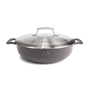 saveur selects enameled cast iron 4-1/2-quart braiser with stainless steel lid, rabbit grey, voyage series