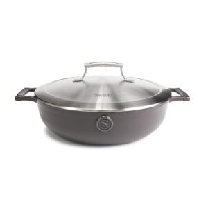 SAVEUR SELECTS Enameled Cast Iron 4-1/2-Quart Braiser with Stainless Steel Lid, Rabbit Grey, Voyage Series