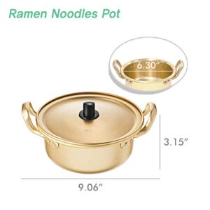 Korea Ramen Noodles Pot Set Yellow Pot + Sponge Dish Scrubber + Spoon & Chopsticks Yellow Aluminum Ramen Soup Pot Korean Yellow Aluminum Stockpot Instant Noodles Pot