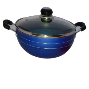 Nonstick Deep Kadai Non-Stick Aluminium Kadhai Deep Fry Pan Nonstick 2.2 litre Kadhai with Glass Lid 240 mm (Induction and Gas Compatible)