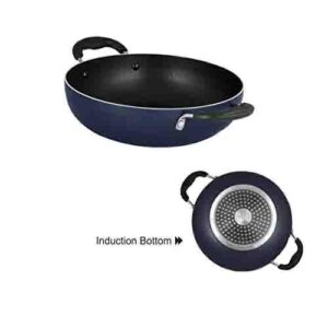 Nonstick Deep Kadai Non-Stick Aluminium Kadhai Deep Fry Pan Nonstick 2.2 litre Kadhai with Glass Lid 240 mm (Induction and Gas Compatible)