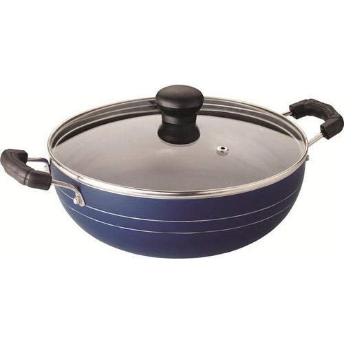 Nonstick Deep Kadai Non-Stick Aluminium Kadhai Deep Fry Pan Nonstick 2.2 litre Kadhai with Glass Lid 240 mm (Induction and Gas Compatible)