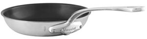 mauviel m'urban 3 tri-ply brushed stainless steel nonstick frying pan with cast stainless steel handle, 9.4-in, made in france