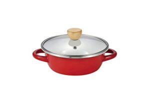 pearl metal hb-4875 frying pot, red, 6.3 inches (16 cm), enameled glass lid, petite cook