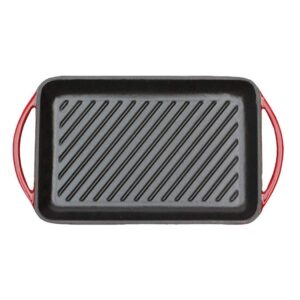 li-gelisi enameled pre-seasoned cast iron double handle rectangle grill pan 15.8 inch, red
