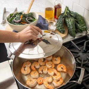 SAVEUR SELECTS Tri-ply Stainless Steel 12-Inch Everyday Pan with Lid, Induction-ready, Dishwasher Safe, Voyage Series