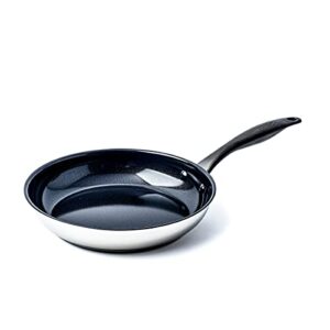 kitchen stories by greenpan healthy ceramic nonstick stainless steel frying pan, 8"