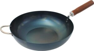 fujita metal iron wok, wood handle, dedicated artisans, black (11.8 inch/30 cm)