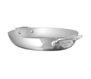 mauviel m'cook 5-ply polished stainless steel oval pan with cast stainless steel handles, 11.8-in, made in france