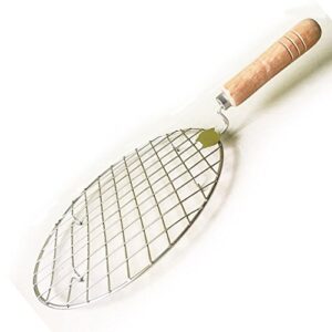 WhopperOnline Round Roasting Net with Tong, Stainless Steel Wire Roaster with Wooden Handle, Roaster net with Chimta, Roti Jari, Roti Grill, Papad Grill, Chapati Grill