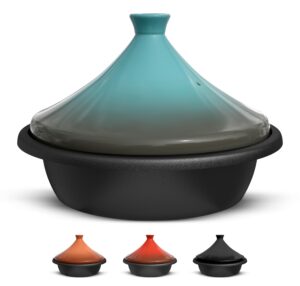 kook moroccan tagine, enameled cast iron cooking pot, tajine with ceramic cone-shaped closed lid, 3.3 qt (stone blue)