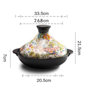 MYYINGBIN Flower Pattern Moroccan Tagine Pot Enameled Cast Iron Casserole Non Stick Saucepan Exotic Stew Pot with Lid, A, 2L