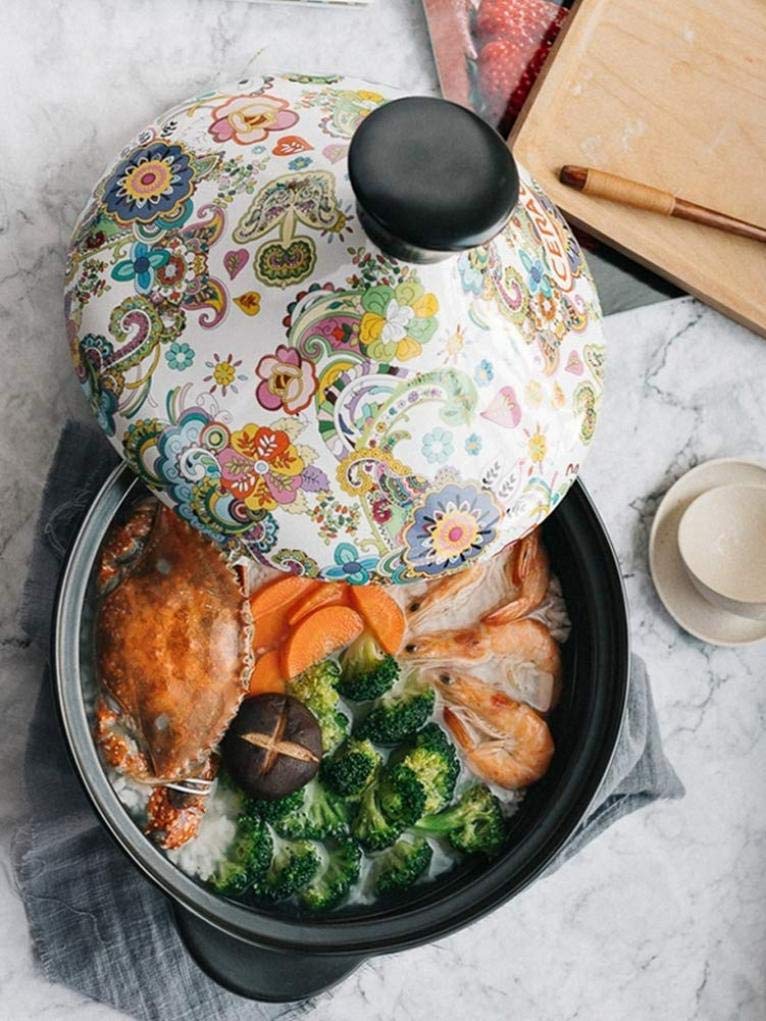 MYYINGBIN Flower Pattern Moroccan Tagine Pot Enameled Cast Iron Casserole Non Stick Saucepan Exotic Stew Pot with Lid, A, 2L