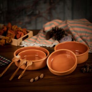 luksyol clay pot for cooking - handmade round oven tajine microwave & safe 100% natural earthenware eco friendly terracotta pots mexican indian korean moroccan dishes, 4 pack