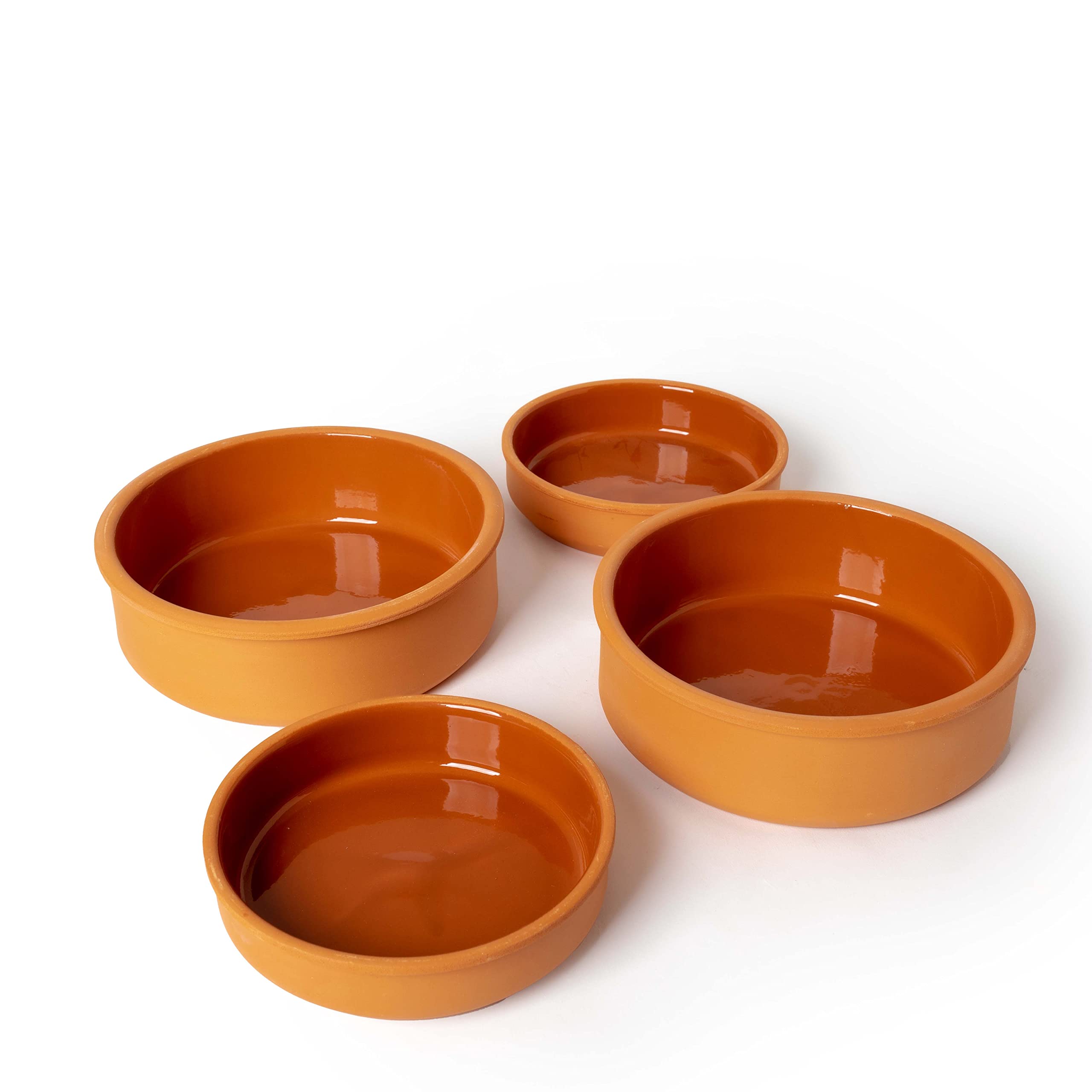 Luksyol Clay pot for cooking - Handmade round oven tajine Microwave & Safe 100% Natural earthenware Eco friendly terracotta pots Mexican Indian Korean moroccan Dishes, 4 Pack