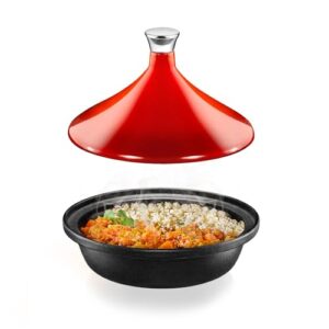 nutrichef nutrichefkitchen tagine moroccan cooker 2.75-quart cooking pot with stainless steel knob, base, and cone-shaped cast iron enameled lid (red), one size