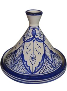 moroccan handmade serving tagine exquisite ceramic with vivid colors original 8 inches in diameter fes white & blue
