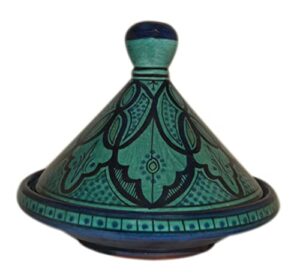 moroccan handmade serving tagine ceramic with vivid colors original 10 inches in diameter aqua