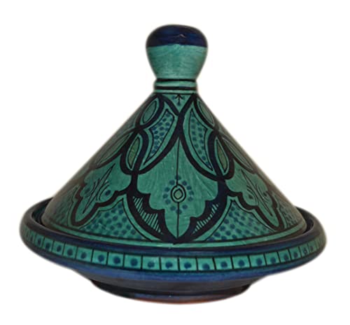 Moroccan Handmade Serving Tagine Ceramic With Vivid colors Original 10 Inches in Diameter Aqua