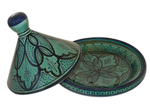 Moroccan Handmade Serving Tagine Ceramic With Vivid colors Original 10 Inches in Diameter Aqua