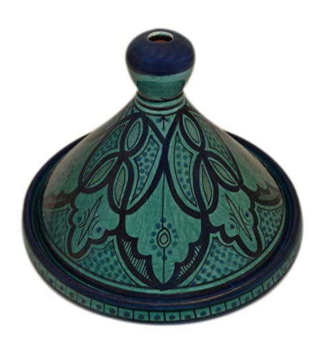 Moroccan Handmade Serving Tagine Ceramic With Vivid colors Original 10 Inches in Diameter Aqua