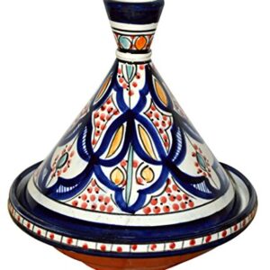 Moroccan Handmade Serving Tagine Ceramic With Vivid colors Original 8 inches Across White & Blue