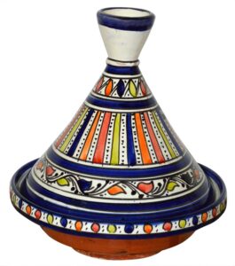 moroccan handmade serving tagine ceramic with vivid colors original 8 inches across blue