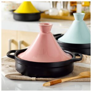 aizyr tagine moroccan ceramic cooker pot, nonstick cooking tagine w/ceramic lid cookware stew pan for different cooking styles,pink,11inch
