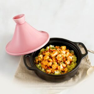 AIZYR Tagine Moroccan Ceramic Cooker Pot, Nonstick Cooking Tagine w/Ceramic Lid Cookware Stew Pan for Different Cooking Styles,Pink,11inch