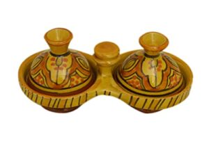 treasures of morocco moroccan handmade tagine double spicer salt & pepper holder ceramic yellow