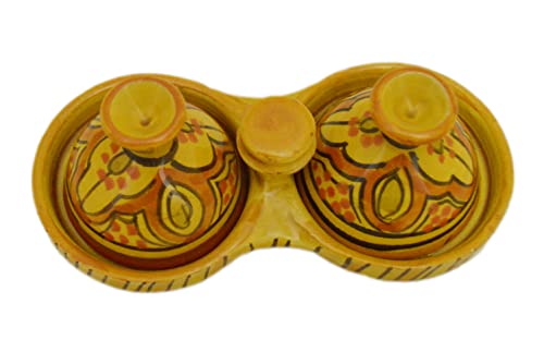 Treasures Of Morocco Moroccan Handmade Tagine Double Spicer Salt & pepper Holder Ceramic Yellow