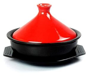 free lead cooking tagine moroccan casserole pot casserole slow cookerwith wooden shovel and tray for home kitchen 23cm 22.5.29 (color : red)