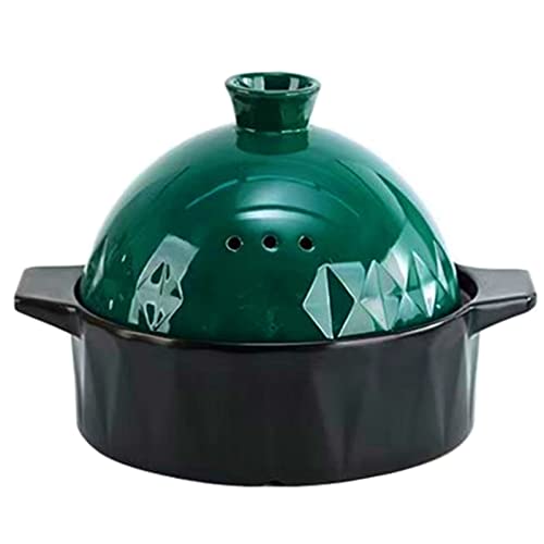 2L Moroccan Ceramics Tagine Pot Nonstick Tajine Cooking Cookware Pot with Cone-Shaped Lid for Stew Casserole Slow Cooker Cookware, Green