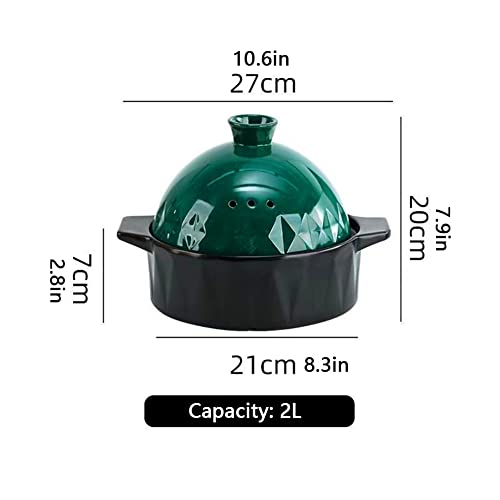 2L Moroccan Ceramics Tagine Pot Nonstick Tajine Cooking Cookware Pot with Cone-Shaped Lid for Stew Casserole Slow Cooker Cookware, Green