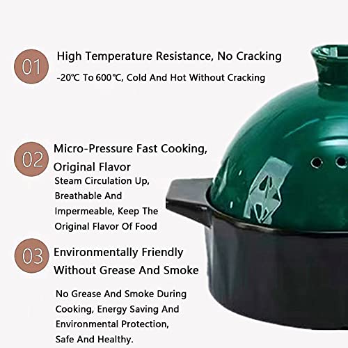 2L Moroccan Ceramics Tagine Pot Nonstick Tajine Cooking Cookware Pot with Cone-Shaped Lid for Stew Casserole Slow Cooker Cookware, Green