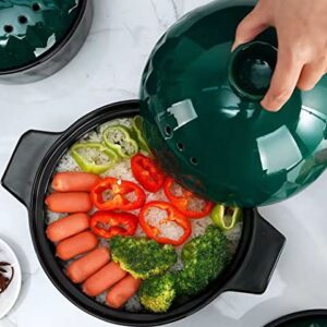 2L Moroccan Ceramics Tagine Pot Nonstick Tajine Cooking Cookware Pot with Cone-Shaped Lid for Stew Casserole Slow Cooker Cookware, Green