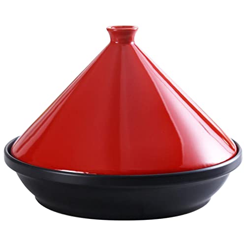 Hand Made Tagine Pot, 30Cm Moroccan Ceramic Tajine Cooking Pot Cookware with Cone-Shape Lid for Stew Casserole Slow Cooker, Large, Red