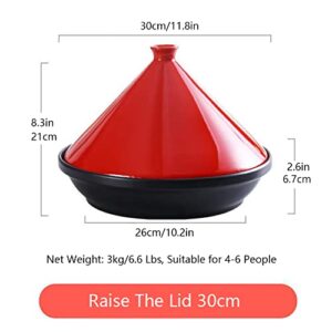 Hand Made Tagine Pot, 30Cm Moroccan Ceramic Tajine Cooking Pot Cookware with Cone-Shape Lid for Stew Casserole Slow Cooker, Large, Red