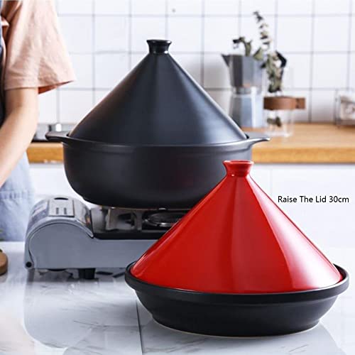 Hand Made Tagine Pot, 30Cm Moroccan Ceramic Tajine Cooking Pot Cookware with Cone-Shape Lid for Stew Casserole Slow Cooker, Large, Red