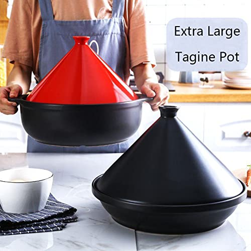 Hand Made Tagine Pot, 30Cm Moroccan Ceramic Tajine Cooking Pot Cookware with Cone-Shape Lid for Stew Casserole Slow Cooker, Large, Red