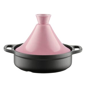 hand made ceramic tagine pot moroccan tajine cooking cookware with cone-shaped closed lid for home kitchen restaurant stew casserole slow cooker,pink,large